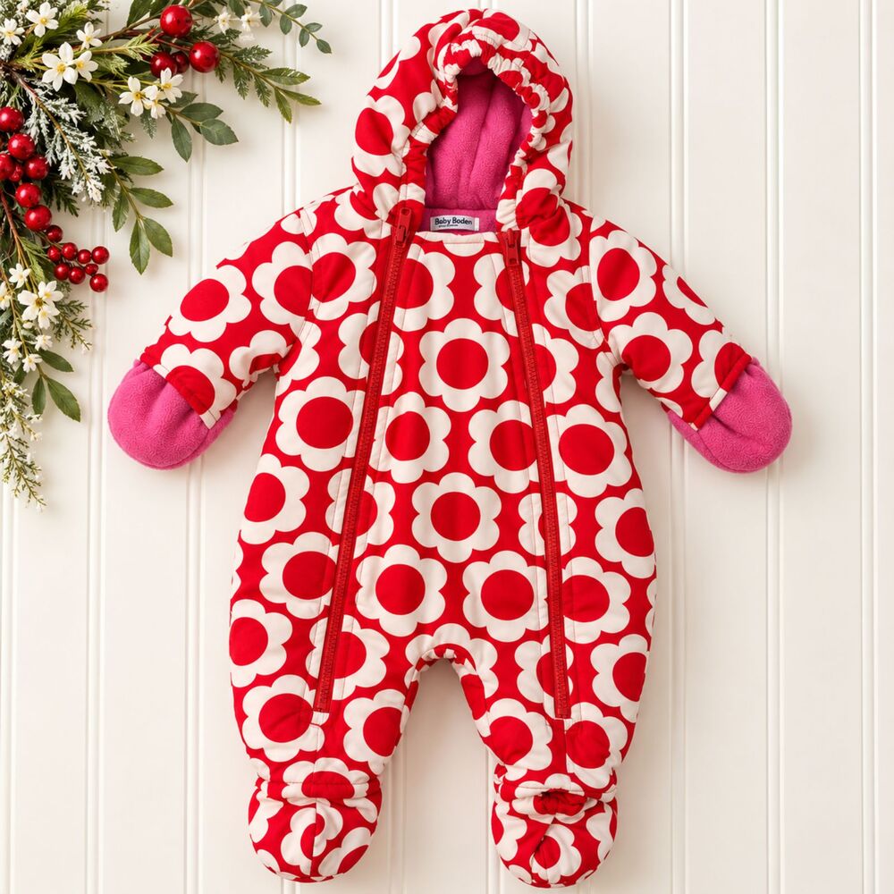 Baby Boden 0-3M Floral Snowsuit Fleece Lined Hooded Bunting Pramsuit